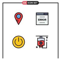 Pack of 4 Modern Filledline Flat Colors Signs and Symbols for Web Print Media such as map ecology error page environment Editable Vector Design Elements