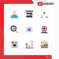 9 Thematic Vector Flat Colors and Editable Symbols of camera search structure team hierarchy Editable Vector Design Elements