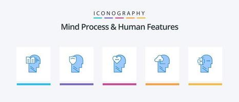 Mind Process And Human Features Blue 5 Icon Pack Including wait. mind. data. gain. head. Creative Icons Design vector