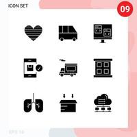 9 Creative Icons Modern Signs and Symbols of device check passenger van application develop Editable Vector Design Elements