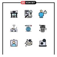 Set of 9 Modern UI Icons Symbols Signs for world wifi avatar car timer Editable Vector Design Elements