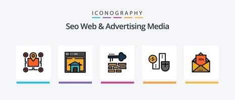 seo web y publicidad medios de comunicación línea lleno 5 5 icono paquete incluso servidor. cerrar con llave. OK. pase web. creativo íconos diseño vector