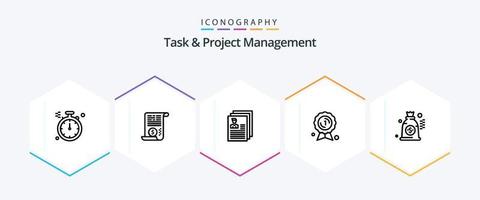 Task And Project Management 25 Line icon pack including award badge . finance. profile. file vector