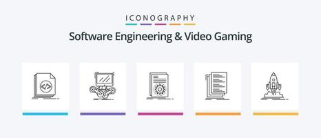 software Ingenieria y vídeo juego de azar línea 5 5 icono paquete incluso archivo. código. ordenador personal. actualizar. nuevo. creativo íconos diseño vector