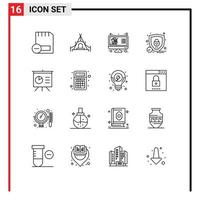 Outline Pack of 16 Universal Symbols of board shield buy security list Editable Vector Design Elements