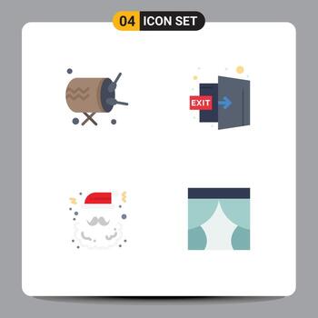 4 Universal Flat Icons Set for Web and Mobile Applications drum claus announcement logout santa Editable Vector Design Elements