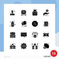 16 Universal Solid Glyphs Set for Web and Mobile Applications graphic loan greeting finance cash out Editable Vector Design Elements