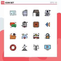 Pack of 16 Modern Flat Color Filled Lines Signs and Symbols for Web Print Media such as real document products office material furniture Editable Creative Vector Design Elements
