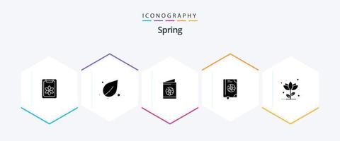 Spring 25 Glyph icon pack including floral. spring. business card. text. book vector