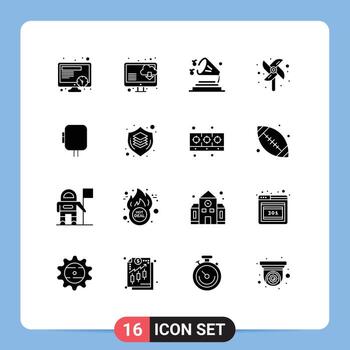16 Universal Solid Glyphs Set for Web and Mobile Applications brain power speaker energy fan Editable Vector Design Elements