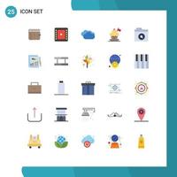 Pictogram Set of 25 Simple Flat Colors of search cooker hat cloud raining cooker chef Editable Vector Design Elements