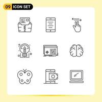 Group of 9 Modern Outlines Set for object sharing gestures share creative Editable Vector Design Elements