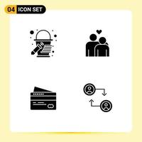 Set of 4 Modern UI Icons Symbols Signs for bucket payment couple heart account Editable Vector Design Elements