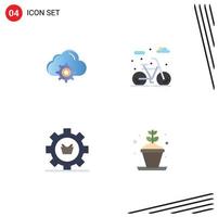 4 Universal Flat Icon Signs Symbols of cloud e computing lifecycle gear Editable Vector Design Elements