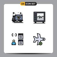 Mobile Interface Filledline Flat Color Set of 4 Pictograms of gas browser beat medical develop Editable Vector Design Elements