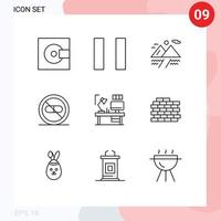 Pictogram Set of 9 Simple Outlines of computer designer mountain table hospital Editable Vector Design Elements