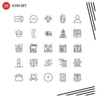 User Interface Pack of 25 Basic Lines of user girl bull avatar fingerprint Editable Vector Design Elements