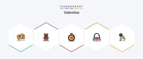 Valentine 25 FilledLine icon pack including mic. loving. compass. love. handbag vector