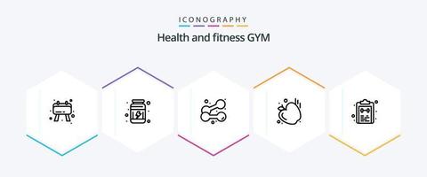 Gym 25 Line icon pack including notepad. list. exercise. check. food vector