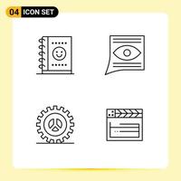 Set of 4 Modern UI Icons Symbols Signs for notebook seo communication email web design Editable Vector Design Elements