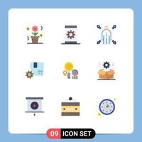 Universal Icon Symbols Group of 9 Modern Flat Colors of location gear search premium quality branding Editable Vector Design Elements