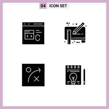 moderno conjunto de 4 4 sólido glifos y símbolos tal como C regla desarrollar documento estrategia editable vector diseño elementos