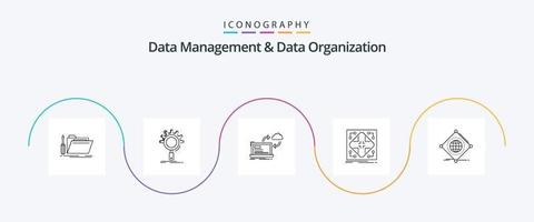 Data Management And Data Organization Line 5 Icon Pack Including network. data. process. arrows. data vector