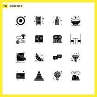 Modern Set of 16 Solid Glyphs and symbols such as success achievement connector light dia Editable Vector Design Elements