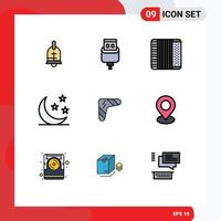 Modern Set of 9 Filledline Flat Colors Pictograph of australian nature accordion moon half Editable Vector Design Elements