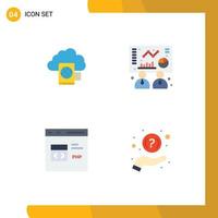 4 User Interface Flat Icon Pack of modern Signs and Symbols of cloud develop upload graph php Editable Vector Design Elements