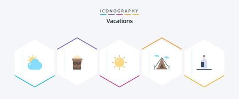 Vacations 25 Flat icon pack including . drink. beach. bottle. camping vector