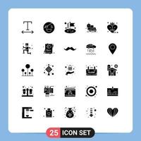 Group of 25 Modern Solid Glyphs Set for father accessories flag truck shipping Editable Vector Design Elements