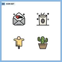 Set of 4 Modern UI Icons Symbols Signs for day farm wishes food scarecrow Editable Vector Design Elements