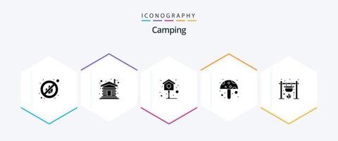 Camping 25 Glyph icon pack including fire. camping. house. campfire. mushroom vector