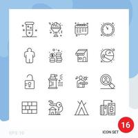 Pictogram Set of 16 Simple Outlines of user man calendar new year clock Editable Vector Design Elements