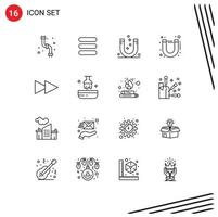 Pictogram Set of 16 Simple Outlines of beauty forward attraction study magnet Editable Vector Design Elements