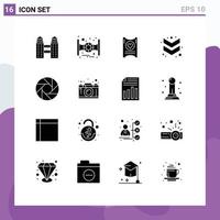 Editable Vector Line Pack of 16 Simple Solid Glyphs of camera focus heart camera down Editable Vector Design Elements