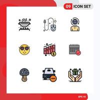 Mobile Interface Filledline Flat Color Set of 9 Pictograms of chart user global cute emoji Editable Vector Design Elements