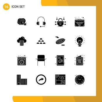 moderno conjunto de dieciséis sólido glifos pictografía de dólar informática red nube caso editable vector diseño elementos