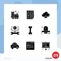 9 Universal Solid Glyphs Set for Web and Mobile Applications food tools report setting control Editable Vector Design Elements