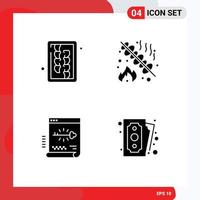 Set of 4 Vector Solid Glyphs on Grid for chopping secure tool grill document Editable Vector Design Elements