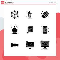 Group of 9 Modern Solid Glyphs Set for chart analytic education analysis ent Editable Vector Design Elements