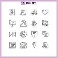 Set of 16 Modern UI Icons Symbols Signs for computer favorite bird like heart Editable Vector Design Elements