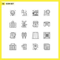 Modern Set of 16 Outlines Pictograph of nature earthquake bus time speed Editable Vector Design Elements