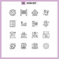 Pack of 16 Modern Outlines Signs and Symbols for Web Print Media such as page document brain data seo Editable Vector Design Elements