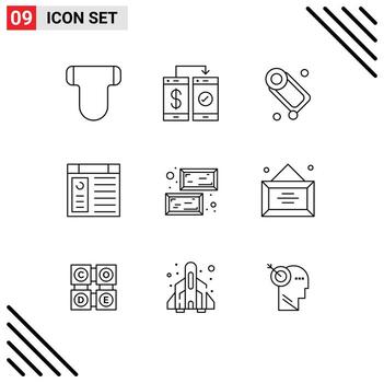 Outline Pack of 9 Universal Symbols of gold page wallet computer soap Editable Vector Design Elements