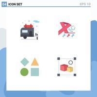 Pack of 4 Modern Flat Icons Signs and Symbols for Web Print Media such as camper shapes stethoscope awareness design Editable Vector Design Elements