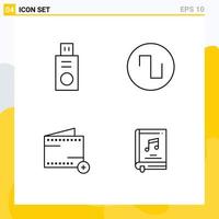 Group of 4 Modern Filledline Flat Colors Set for disk wallet sound add book Editable Vector Design Elements