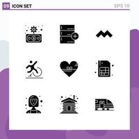 Mobile Interface Solid Glyph Set of 9 Pictograms of heart escape database comfort business Editable Vector Design Elements