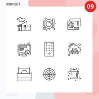 Set of 9 Modern UI Icons Symbols Signs for binary remote pass control time Editable Vector Design Elements